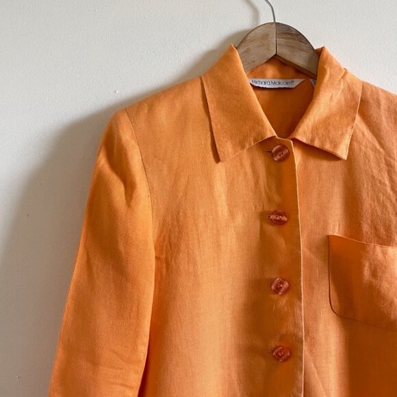 Vintage Washed Tangerine Irish Linen Blazer - Picture 3 of 7